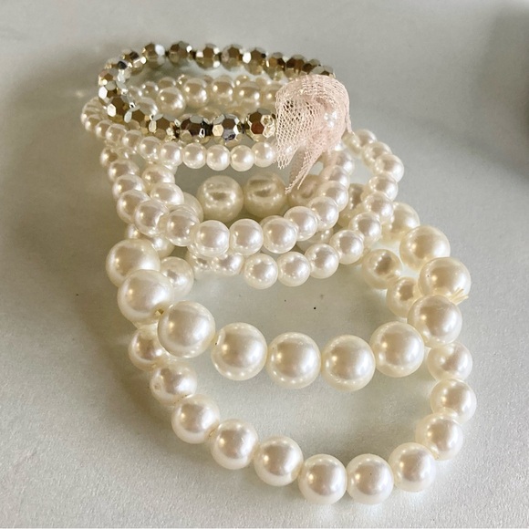 Elegant White cream faux Pearl lot Necklace bracelet earrings - Picture 6 of 8